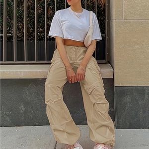 Faced Rose Essentials Loose Drawstring Cargo Pants.
